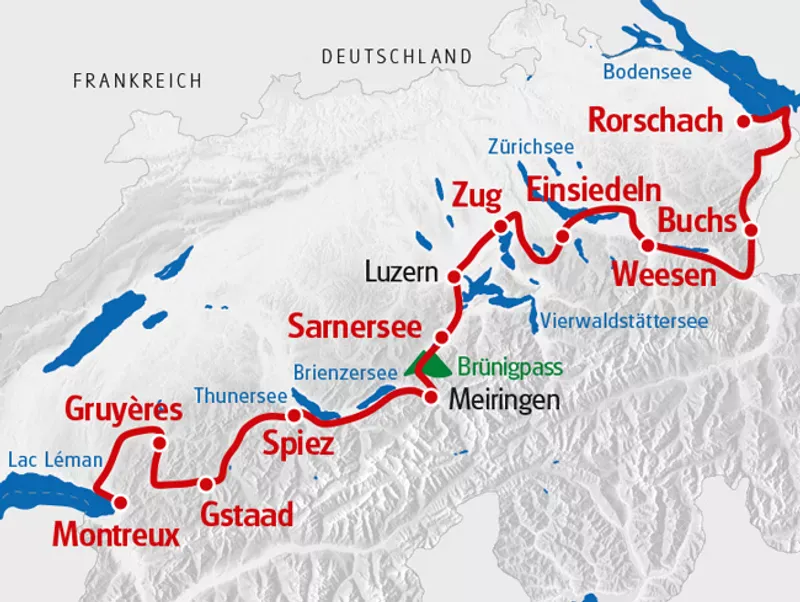 Switzerland by bike map route des Lacs